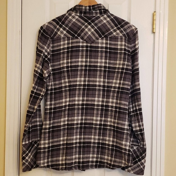 Stetson Womens Long Sleeve Pearl Snap Plaid Flannel Black White Sequins Size M - Picture 2 of 12